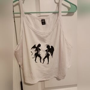 White Tank Top with Angel and Devil Design